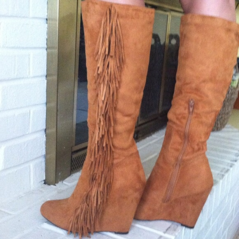 Brand new Brown Wedge Fringe Boots